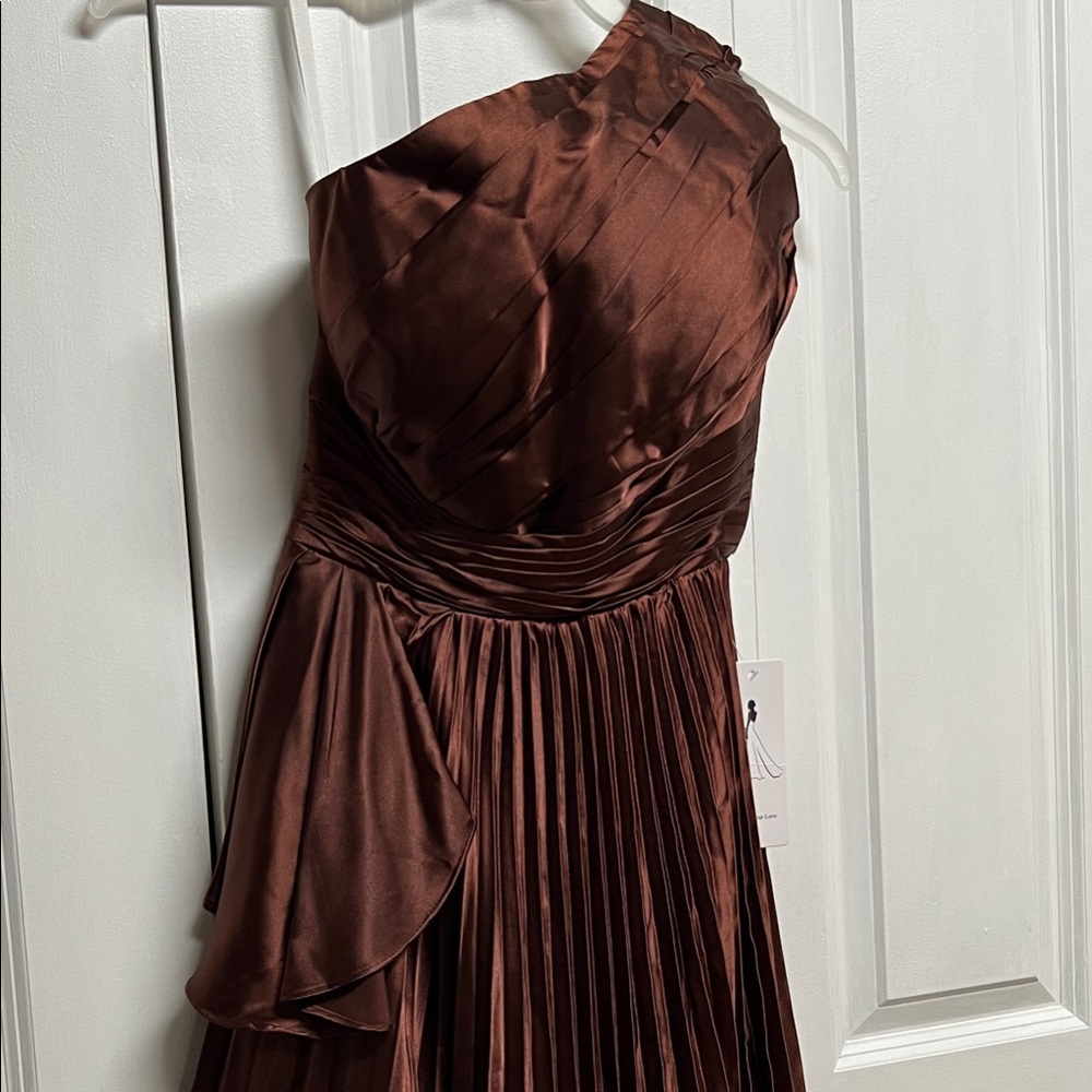 Wear With Love Asymmetric One-Shoulder Pleated Satin Bronze Size 2 NWT